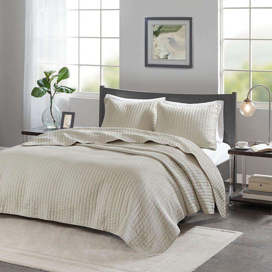 Keaton King/California King Reversible Coverlet Set Cream Olliix.com