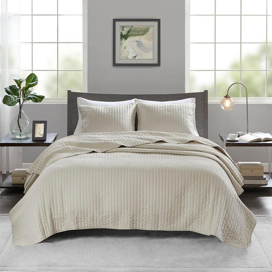 Keaton King/California King Reversible Coverlet Set Cream Olliix.com