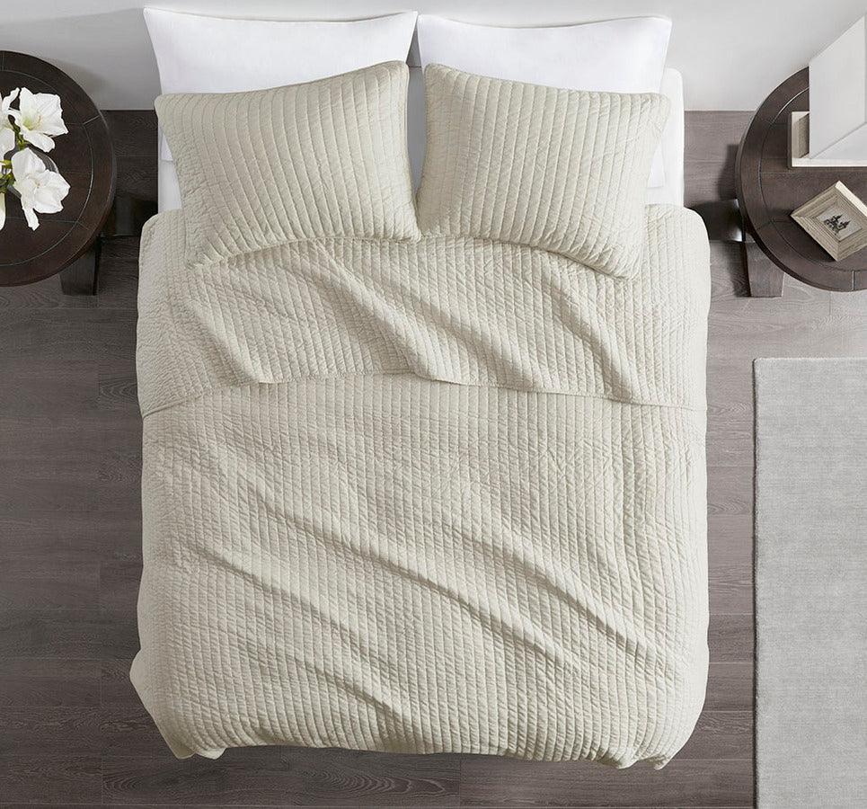 Keaton King/California King Reversible Coverlet Set Cream Olliix.com