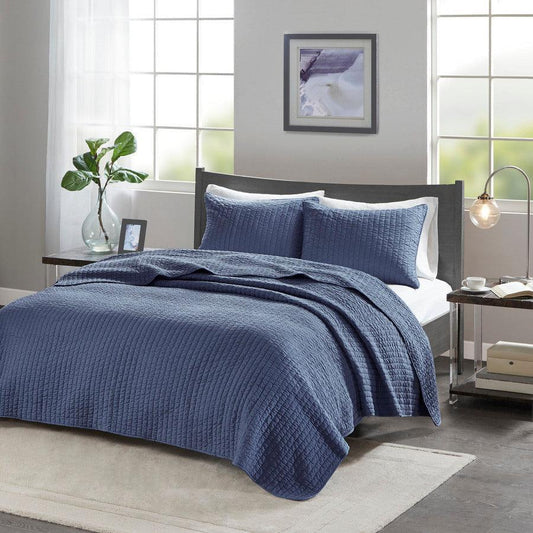 Keaton King/California King Reversible Coverlet Set Navy Olliix.com