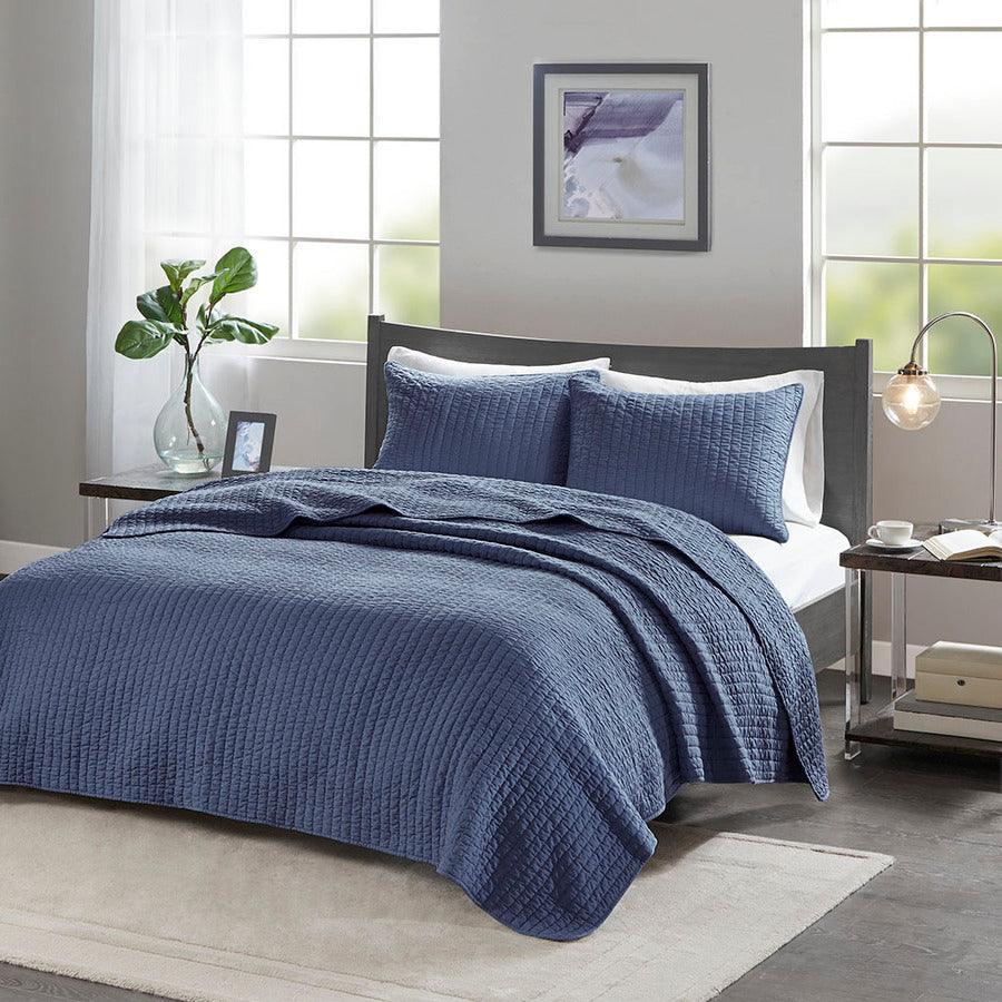 Keaton King/California King Reversible Coverlet Set Navy Olliix.com