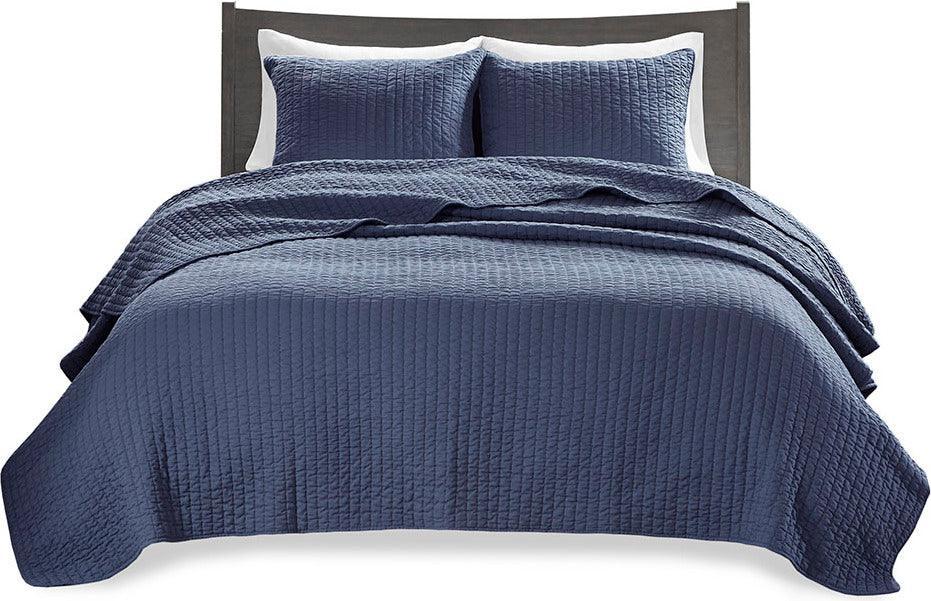 Keaton King/California King Reversible Coverlet Set Navy Olliix.com