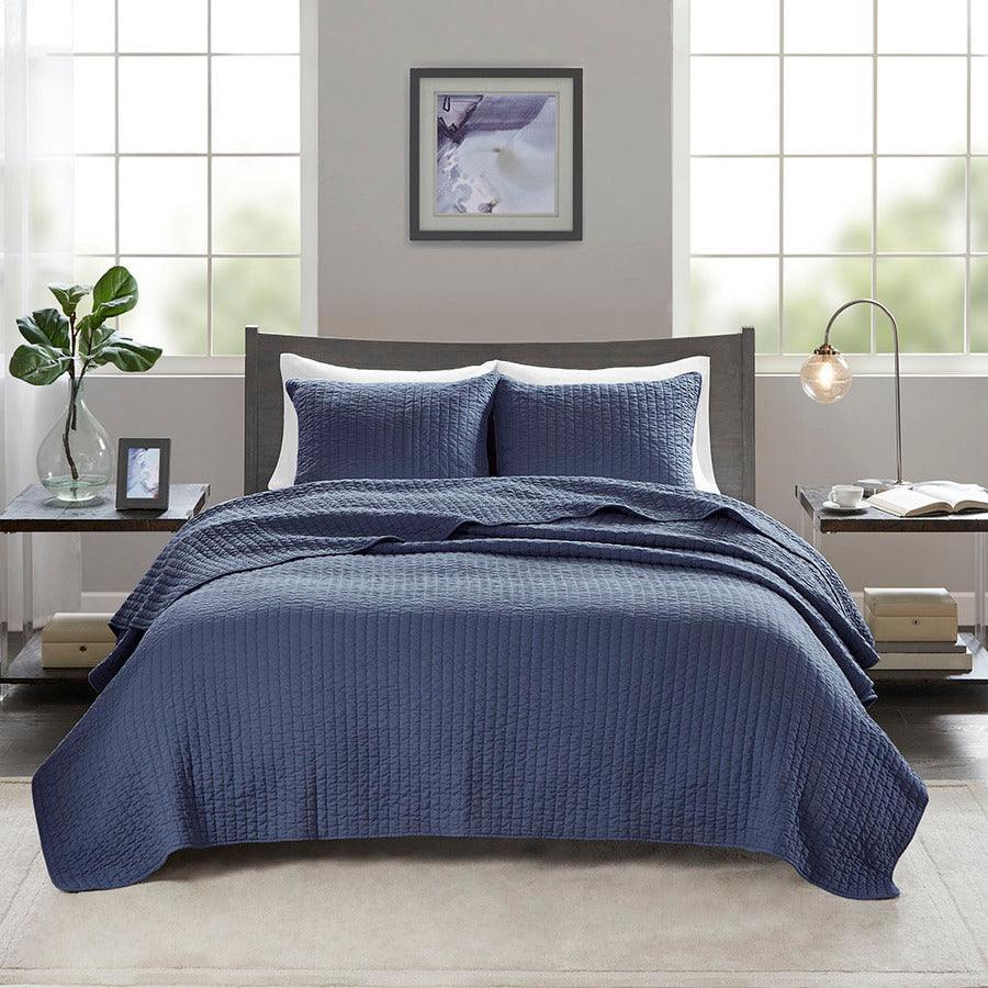 Keaton King/California King Reversible Coverlet Set Navy Olliix.com