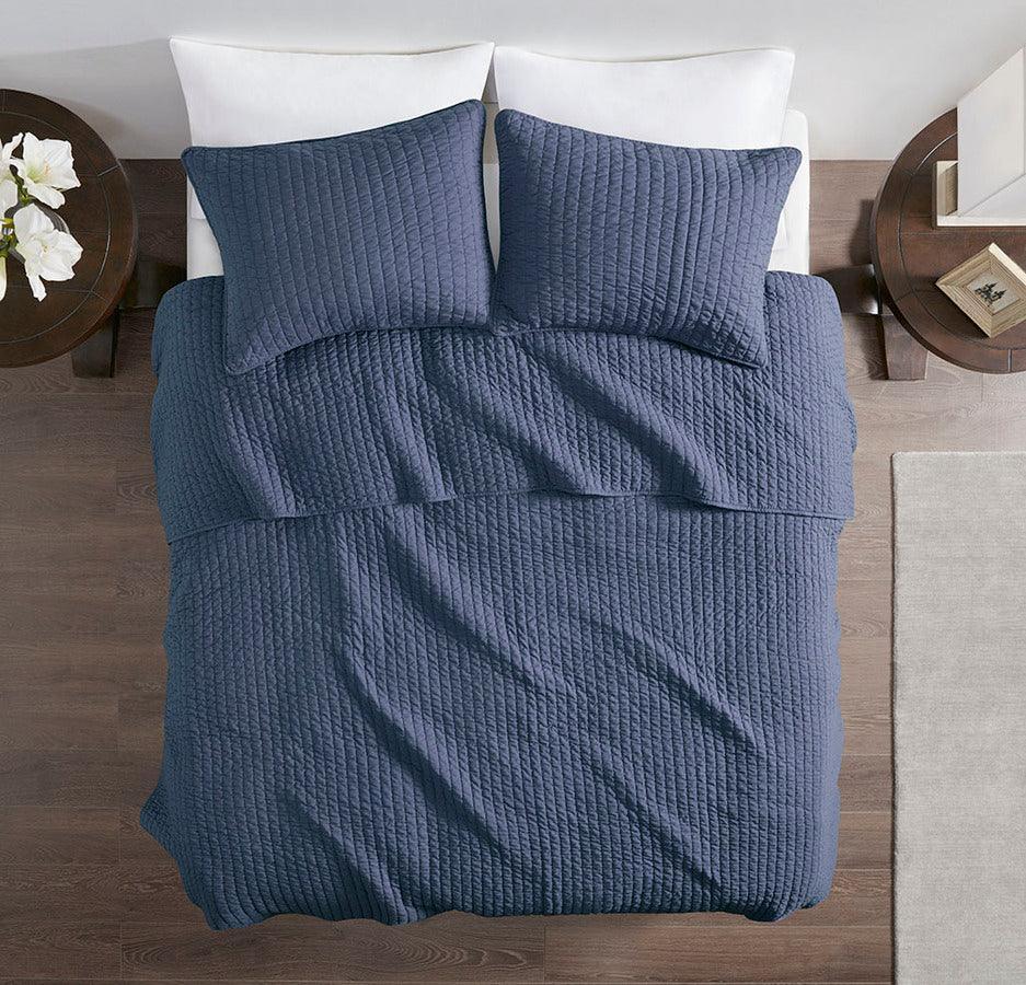 Keaton King/California King Reversible Coverlet Set Navy Olliix.com