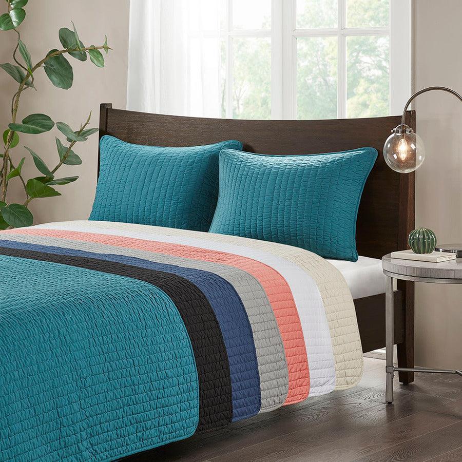 Keaton King/California King Reversible Coverlet Set Teal Olliix.com