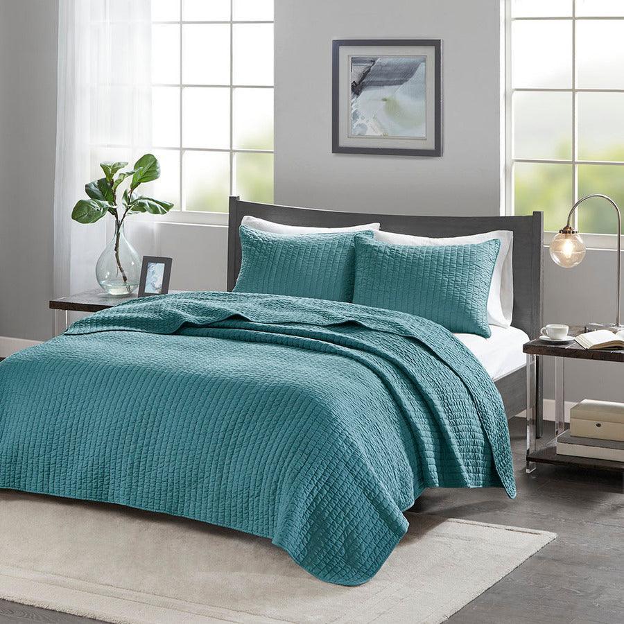 Keaton King/California King Reversible Coverlet Set Teal Olliix.com