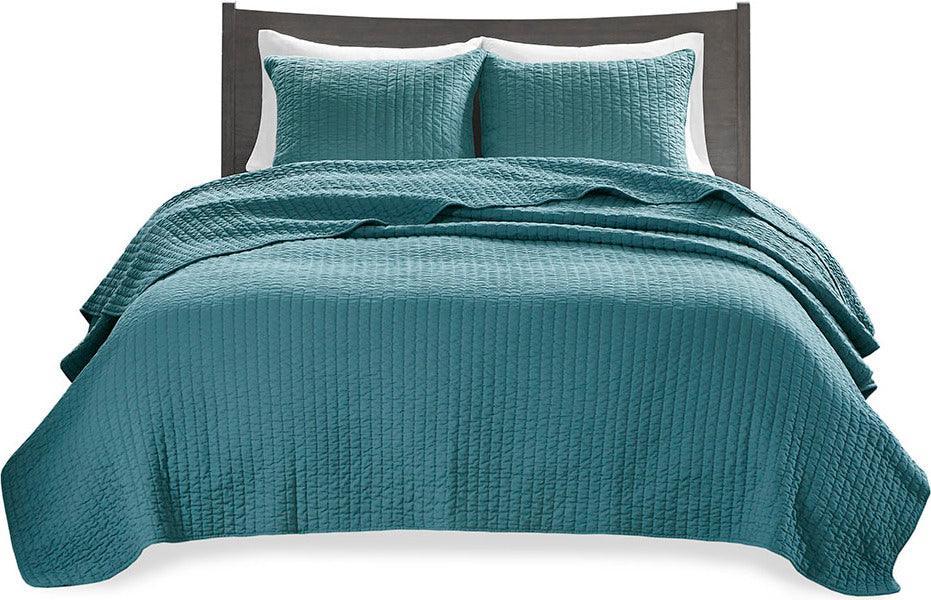 Keaton King/California King Reversible Coverlet Set Teal Olliix.com