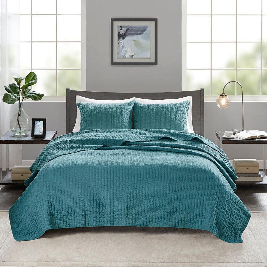 Keaton King/California King Reversible Coverlet Set Teal Olliix.com