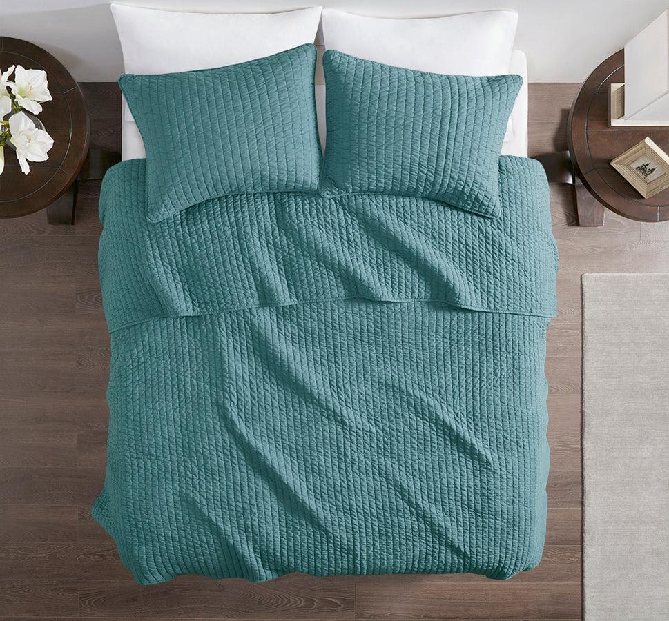 Keaton King/California King Reversible Coverlet Set Teal Olliix.com