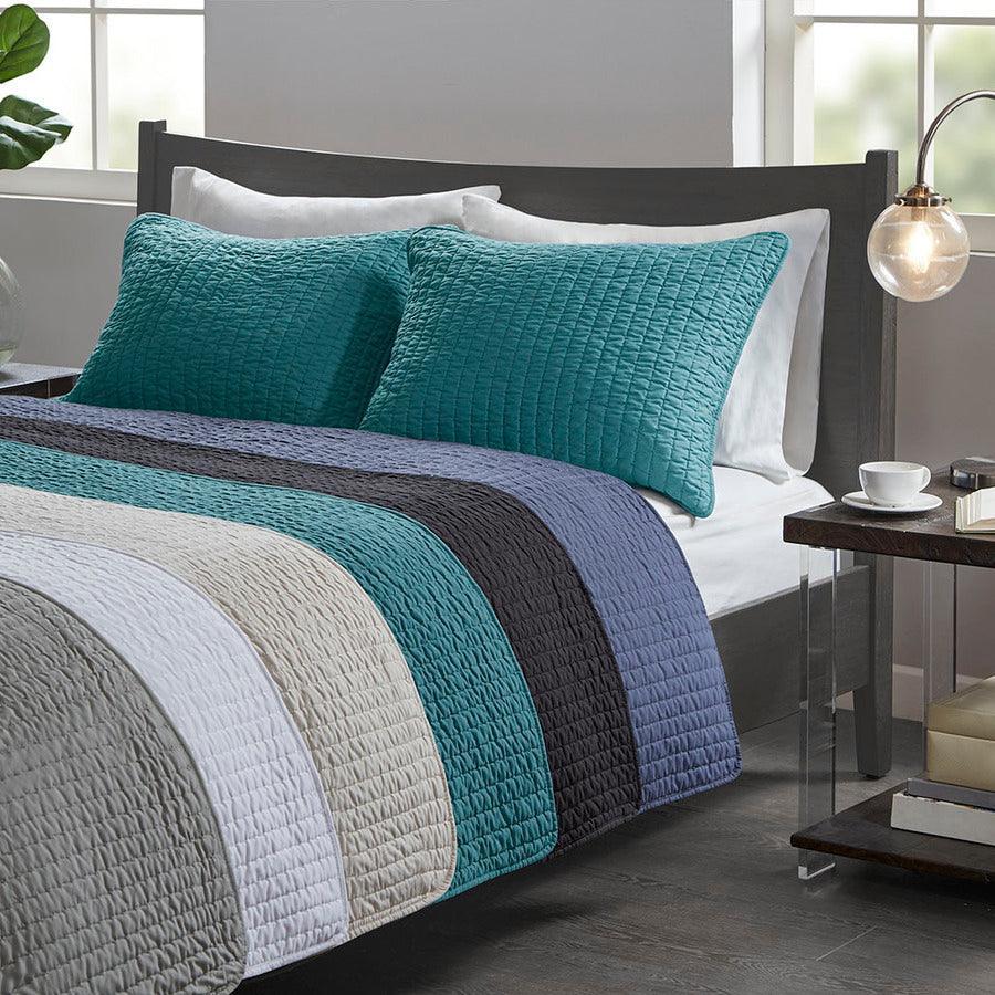 Keaton King/California King Reversible Coverlet Set Teal Olliix.com