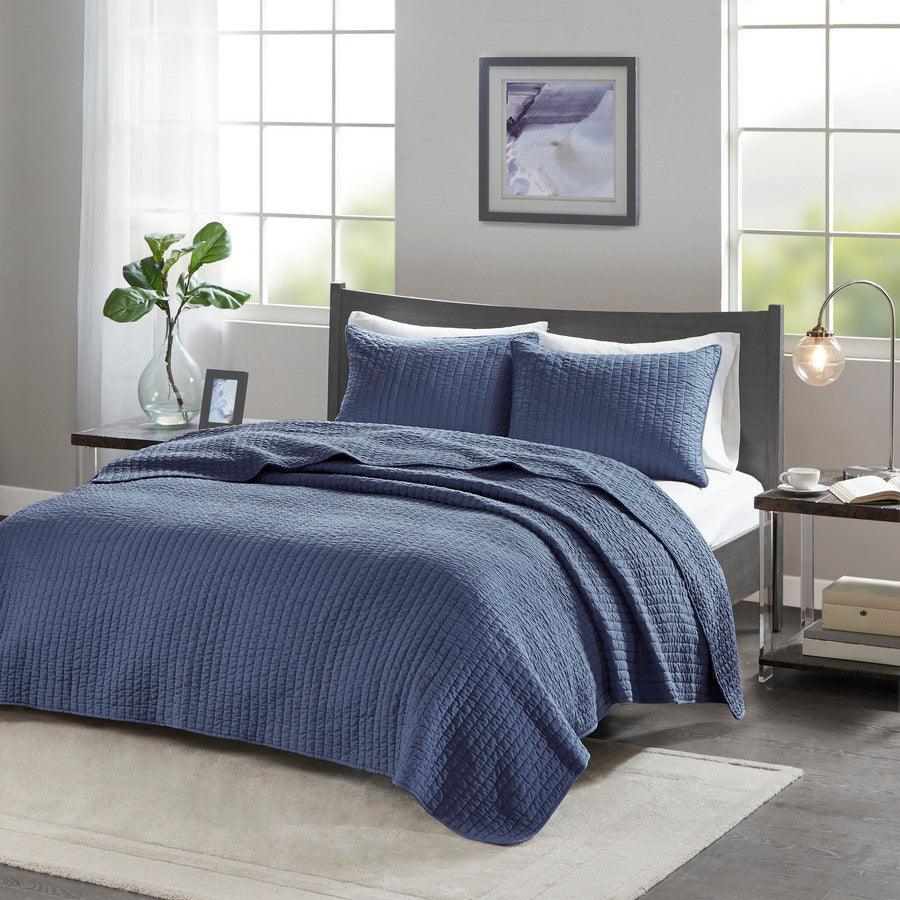 Keaton Twin/Twin XL Reversible Coverlet Set Navy Olliix.com