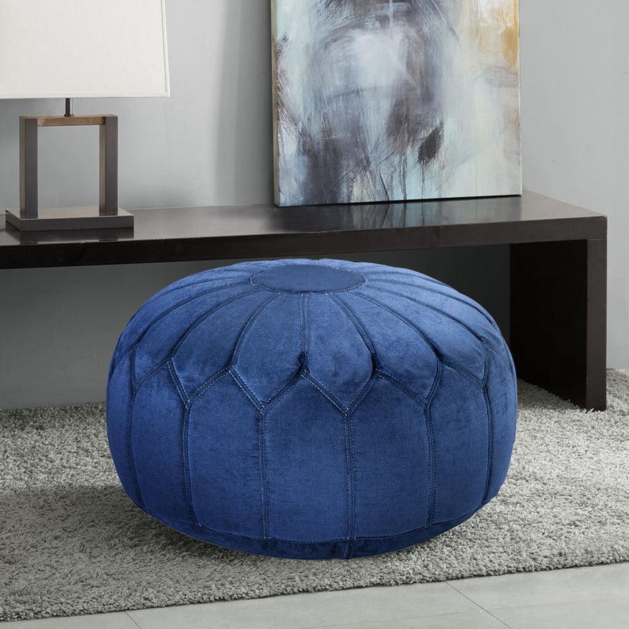 Kelsey Modern Round Pouf Ottoman 29.5W x 29.5D x 18H" Blue Olliix.com