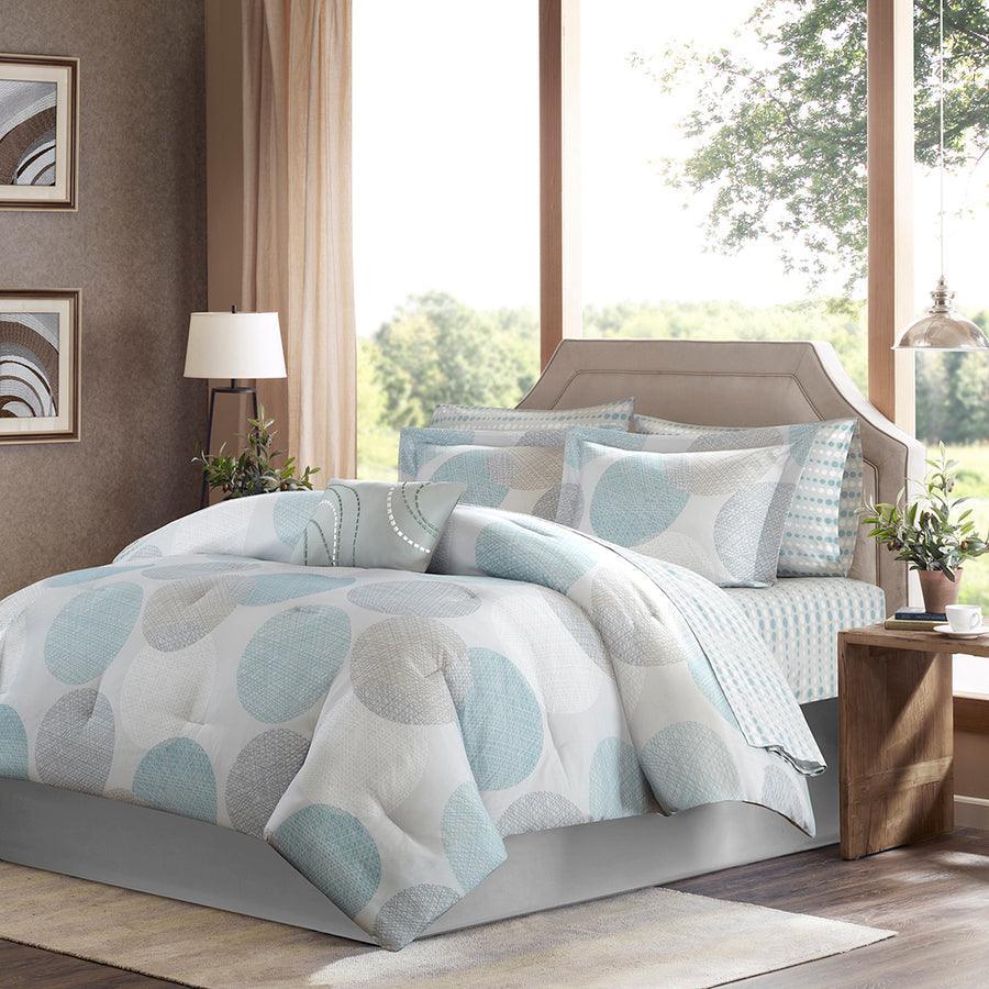 Knowles Casual Complete Comforter and Cotton Sheet Set Aqua Twin Olliix.com