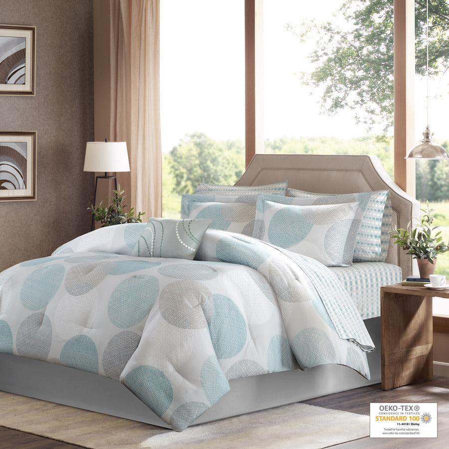 Knowles Casual Complete Comforter and Cotton Sheet Set Aqua Twin Olliix.com