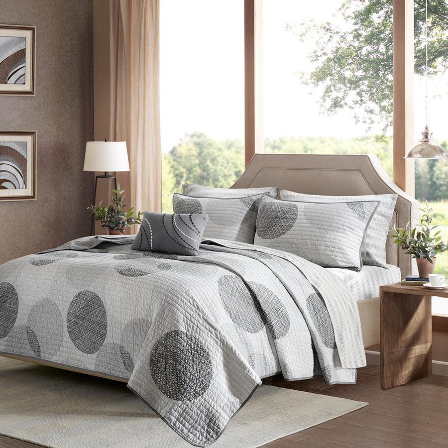 Knowles Casual Complete Reversible Coverlet and Cotton Sheet Set Cal King Gray Olliix.com