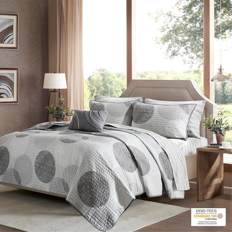 Knowles Casual Complete Reversible Coverlet and Cotton Sheet Set Cal King Gray Olliix.com