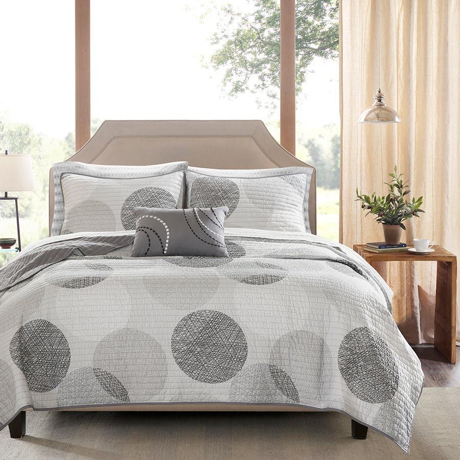 Knowles Casual Complete Reversible Coverlet and Cotton Sheet Set Cal King Gray Olliix.com