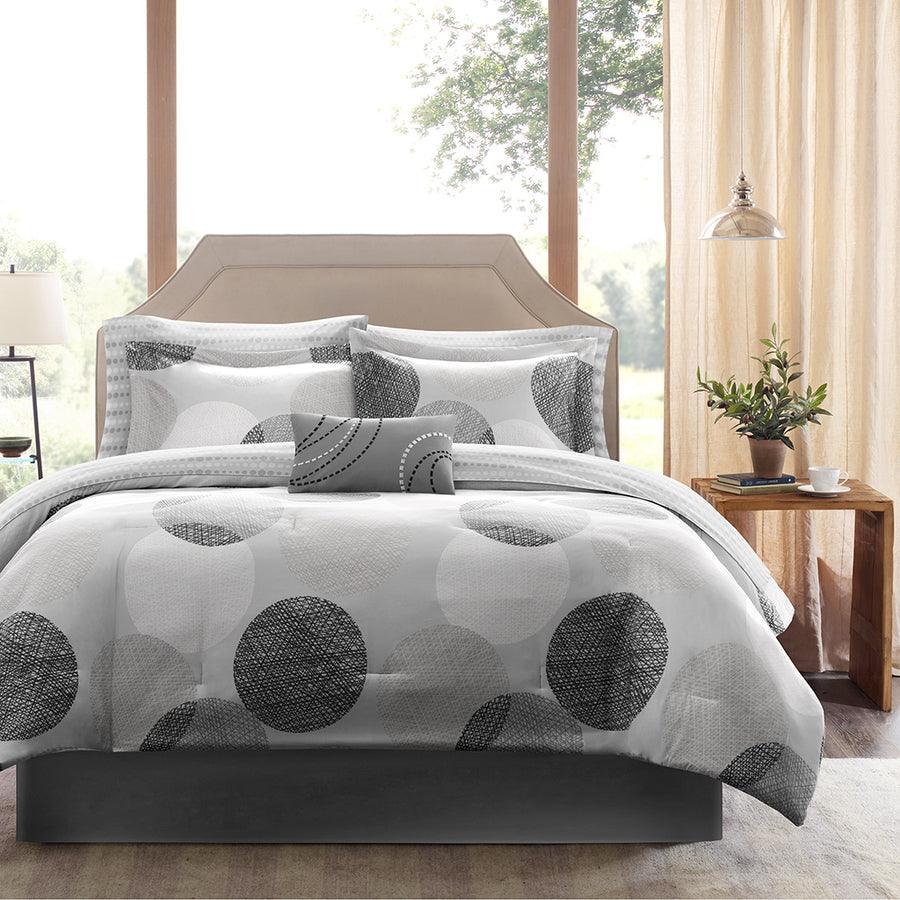 Knowles Glam Complete Comforter and Cotton Sheet Set Gray King Olliix.com