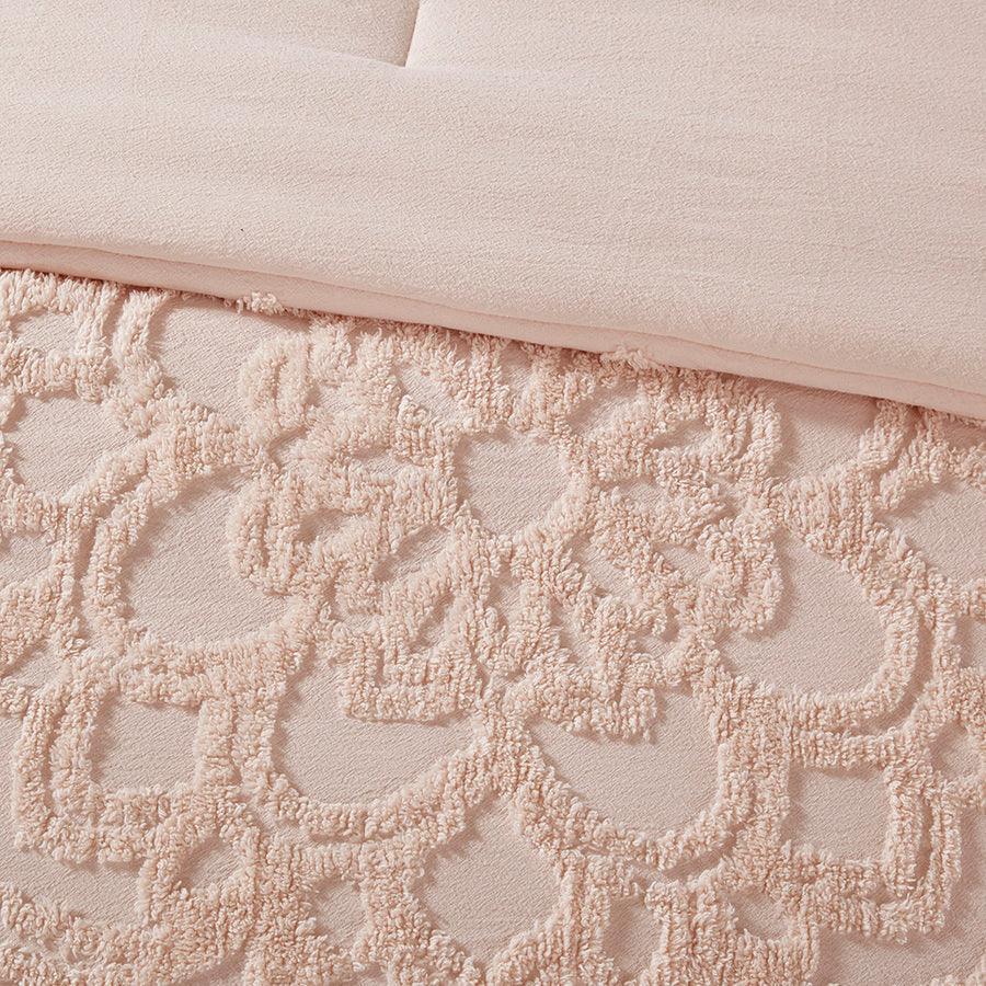 Laetitia Full/Queen Tufted Global Inspired Cotton Chenille Medallion Comforter Set Blush Olliix.com