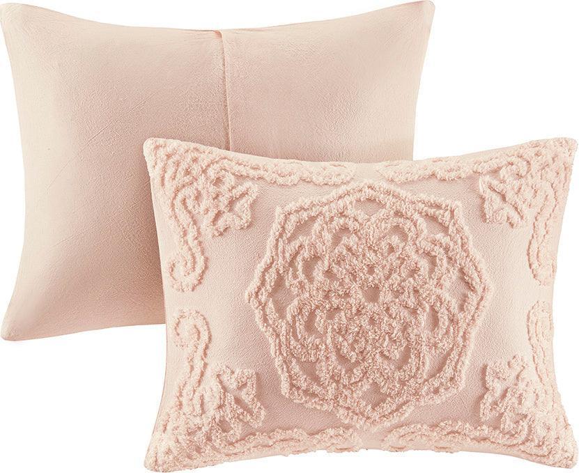 Laetitia Full/Queen Tufted Global Inspired Cotton Chenille Medallion Comforter Set Blush Olliix.com