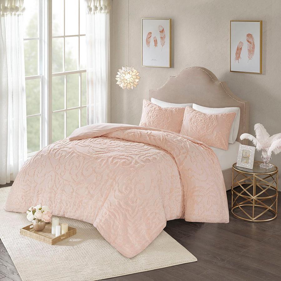 Laetitia Global Inspired Tufted Cotton Chenille Medallion Duvet Cover Set Full/Queen Blush Olliix.com