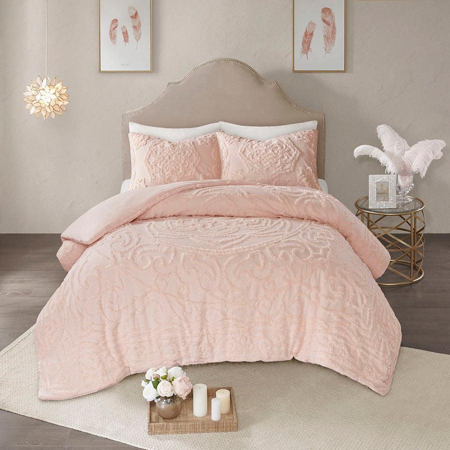 Laetitia Global Inspired Tufted Cotton Chenille Medallion Duvet Cover Set Full/Queen Blush Olliix.com