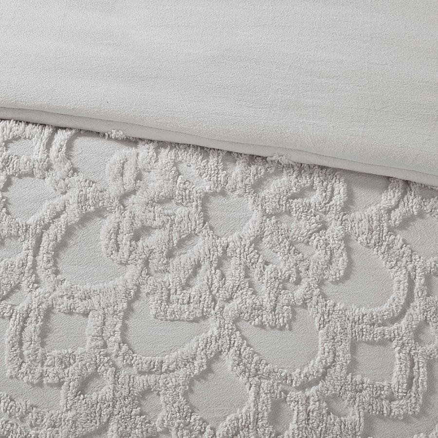 Laetitia Global Inspired Tufted Cotton Chenille Medallion Duvet Cover Set Full/Queen Gray Olliix.com