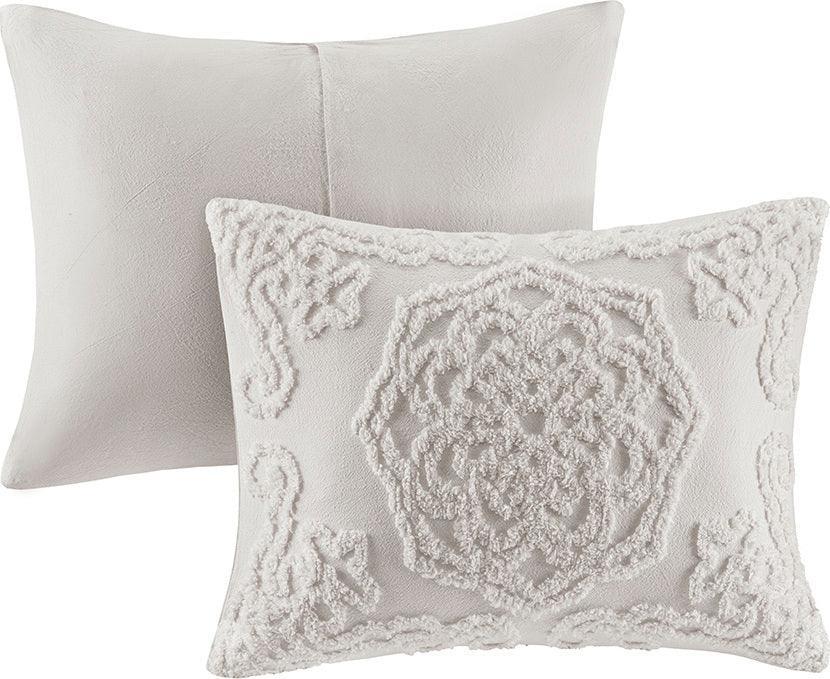 Laetitia Global Inspired Tufted Cotton Chenille Medallion Duvet Cover Set Full/Queen Gray Olliix.com