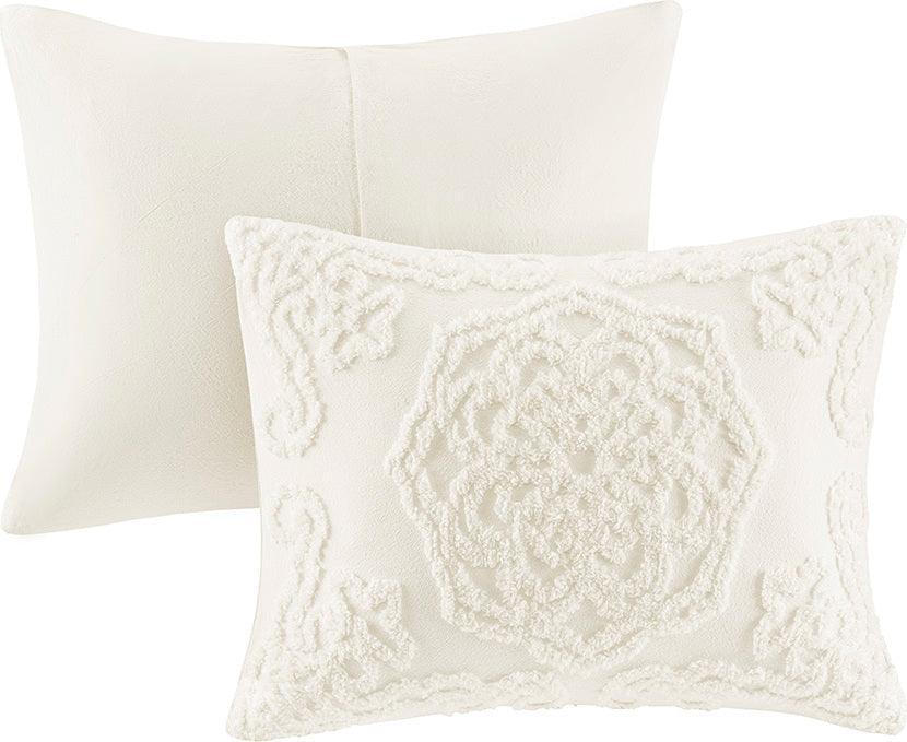 Laetitia Global Inspired Tufted Cotton Chenille Medallion Duvet Cover Set Full/Queen Ivory Olliix.com