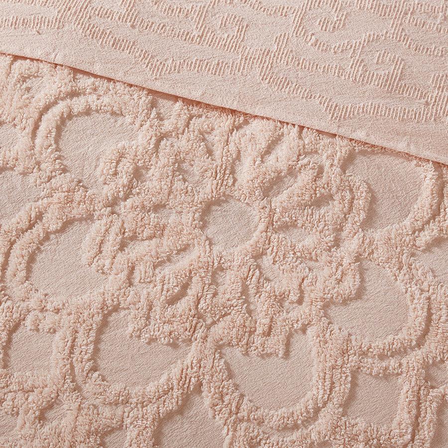 Laetitia King/California King Tufted Cotton Chenille Medallion Fringe Coverlet Mini Set Blush Olliix.com