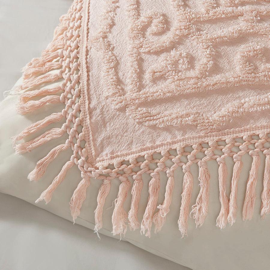 Laetitia King/California King Tufted Cotton Chenille Medallion Fringe Coverlet Mini Set Blush Olliix.com