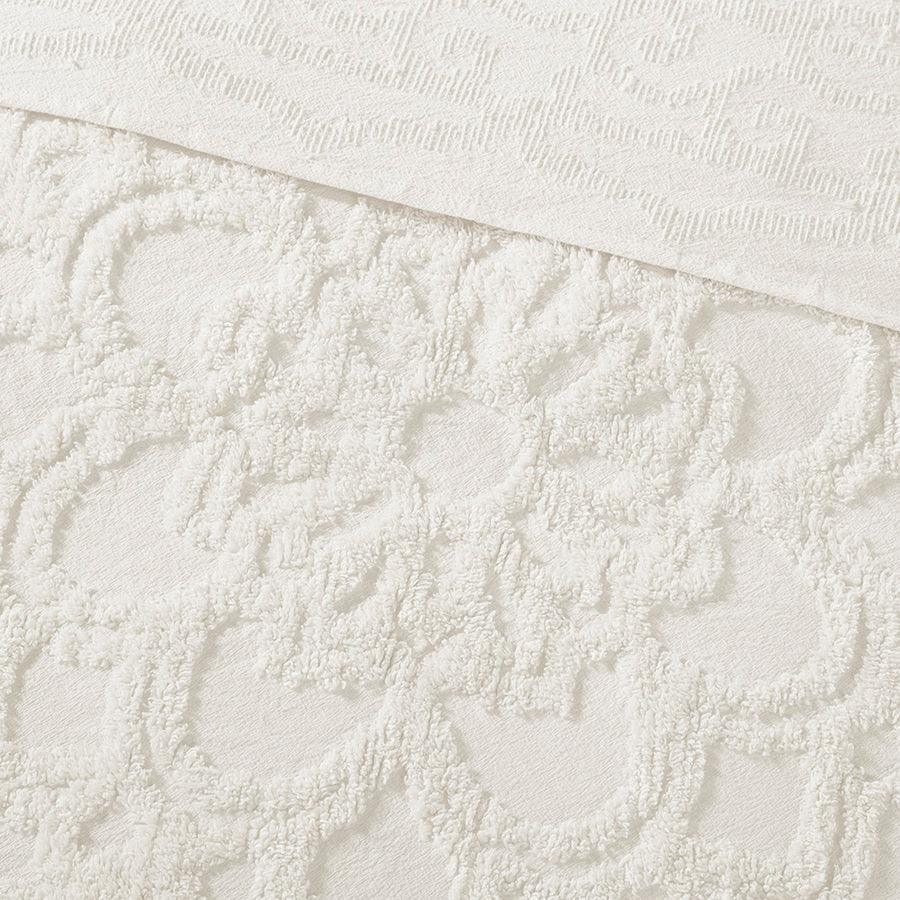 Laetitia King/California King Tufted Cotton Chenille Medallion Fringe Coverlet Mini Set Ivory Olliix.com