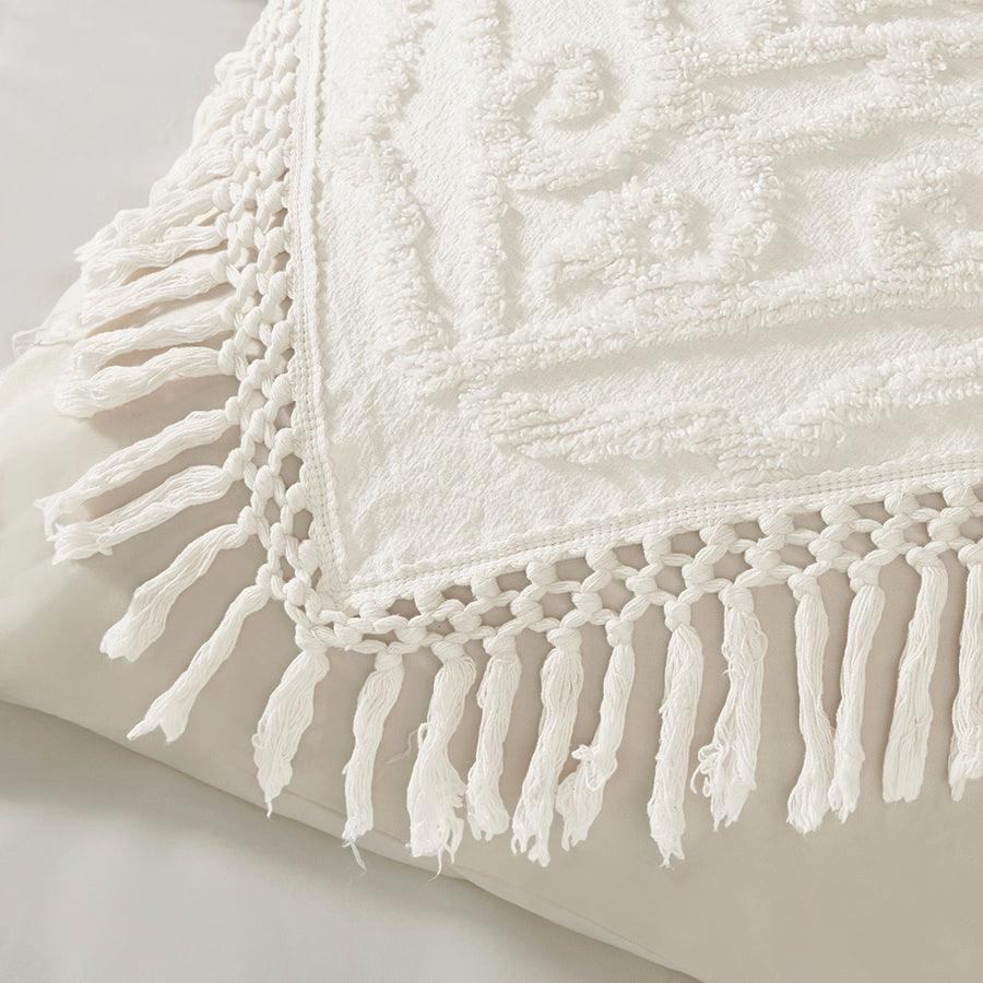 Laetitia King/California King Tufted Cotton Chenille Medallion Fringe Coverlet Mini Set Ivory Olliix.com