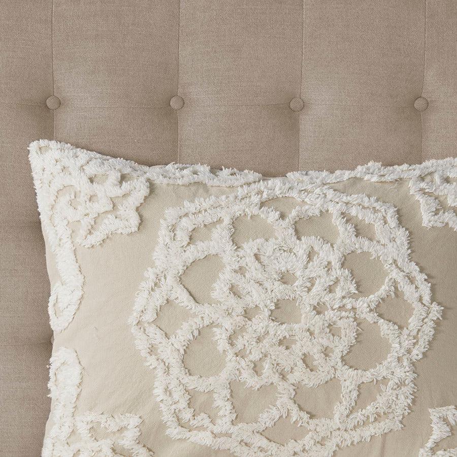 Laetitia King/California King Tufted Cotton Chenille Medallion Fringe Coverlet Mini Set Taupe Olliix.com