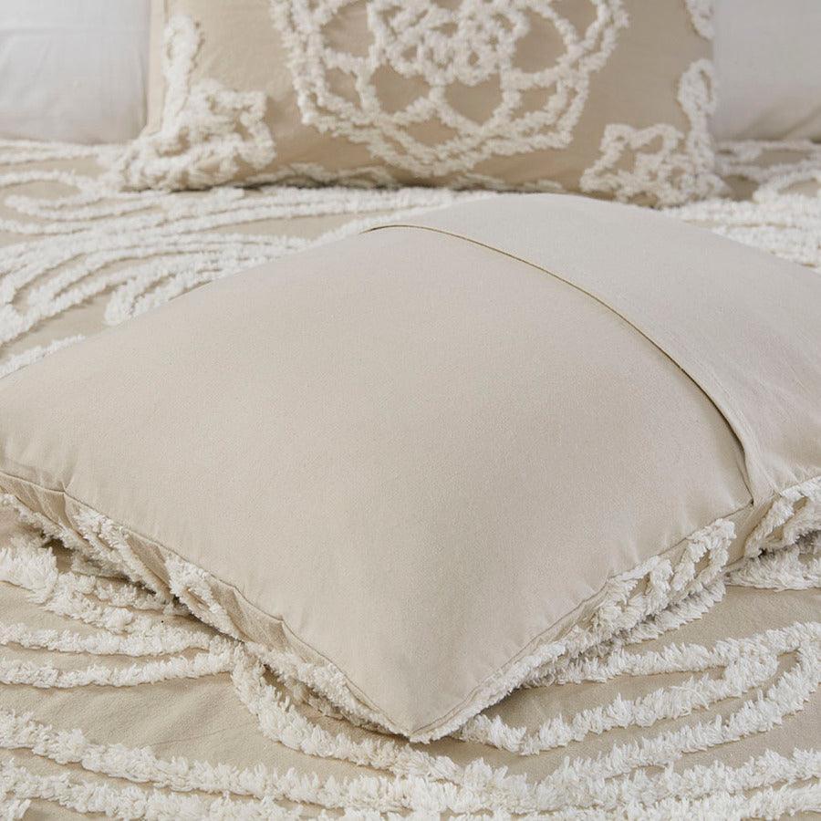 Laetitia King/California King Tufted Cotton Chenille Medallion Fringe Coverlet Mini Set Taupe Olliix.com