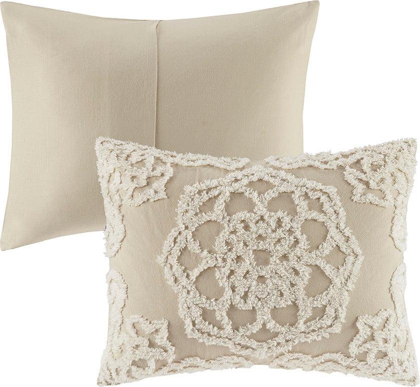 Laetitia King/California King Tufted Cotton Chenille Medallion Fringe Coverlet Mini Set Taupe Olliix.com