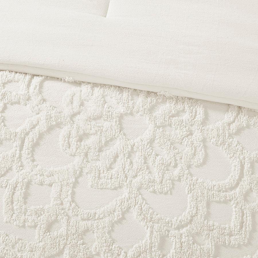 Laetitia Tufted Cotton 26 " W Chenille Medallion Comforter Set Ivory Full/Queen Olliix.com