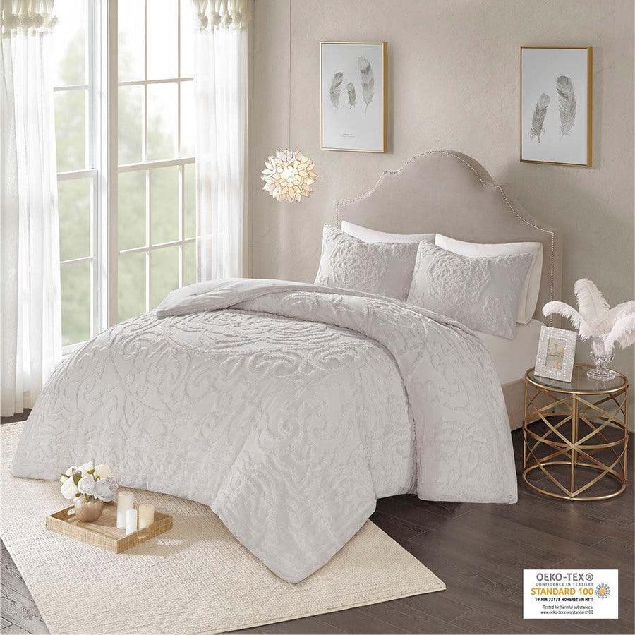 Laetitia Tufted Cotton Chenille 36 " W Medallion Comforter Set Gray King/Cal King Olliix.com