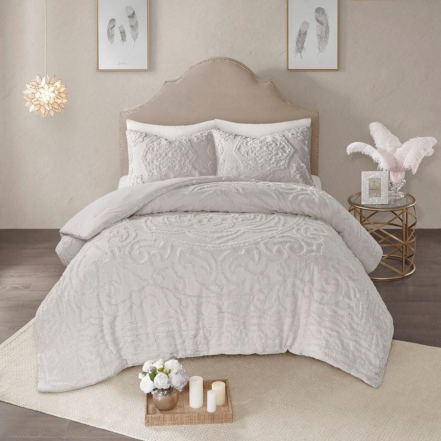 Laetitia Tufted Cotton Chenille 36 " W Medallion Comforter Set Gray King/Cal King Olliix.com