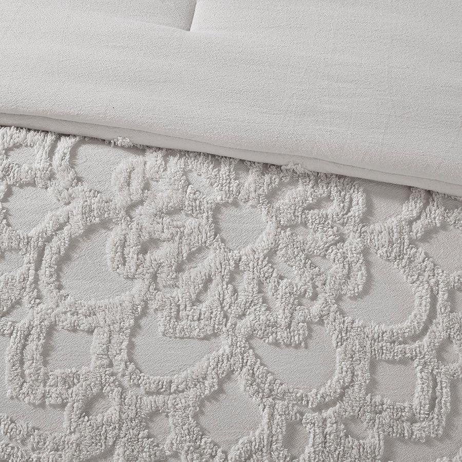 Laetitia Tufted Cotton Chenille 36 " W Medallion Comforter Set Gray King/Cal King Olliix.com