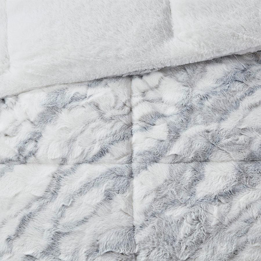 Lana Casual Marble Faux Fur Comforter Set Gray | Blue Queen Olliix.com