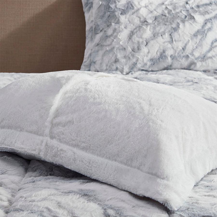 Lana Casual Marble Faux Fur Comforter Set Gray | Blue Queen Olliix.com