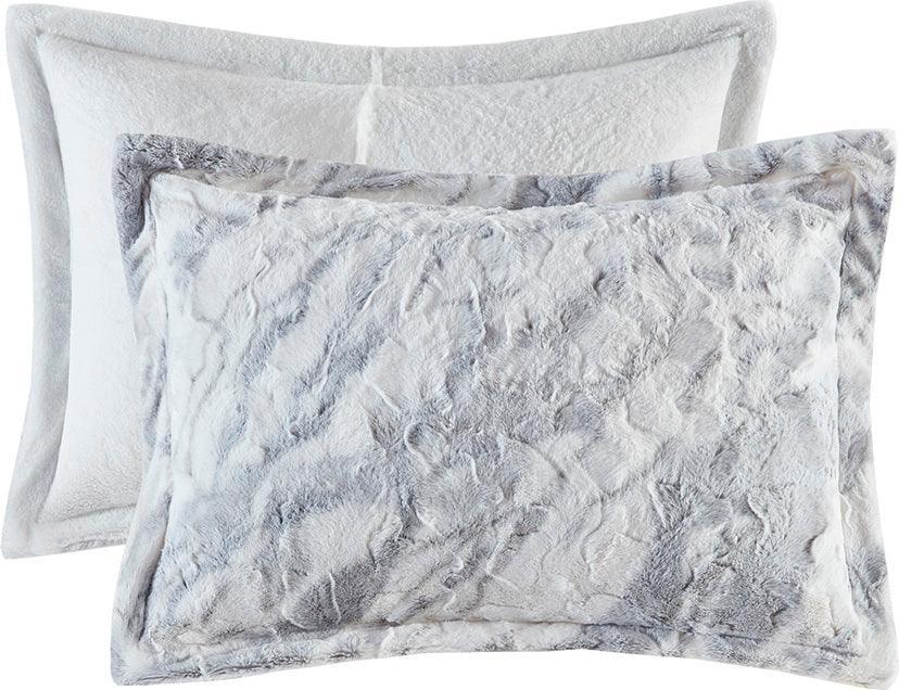 Lana Casual Marble Faux Fur Comforter Set Gray | Blue Queen Olliix.com