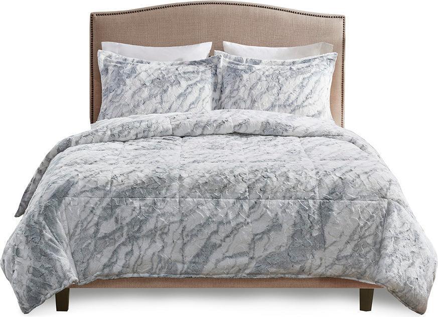 Lana Casual Marble Faux Fur Comforter Set Gray | Blue Queen Olliix.com