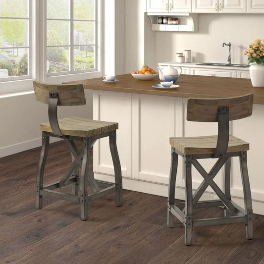 Lancaster Counter Stool with Back Oak & Silver Olliix.com