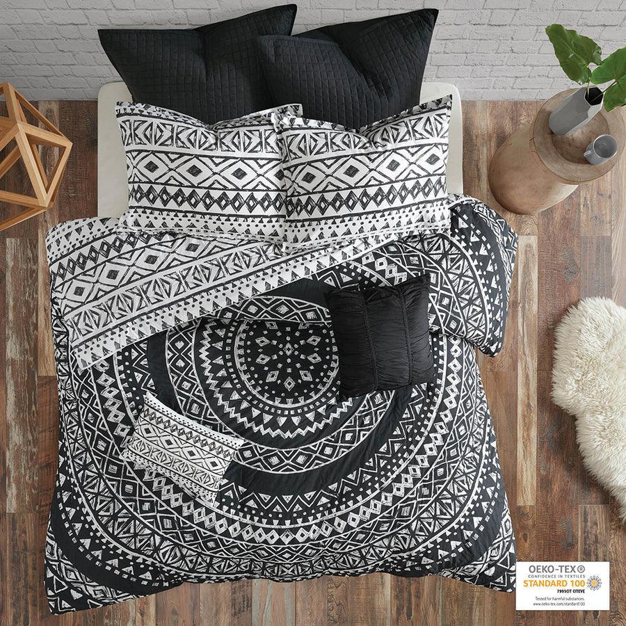 Larisa 7 Piece Cotton 20 " D Reversible Comforter Set Black Full/Queen Olliix.com