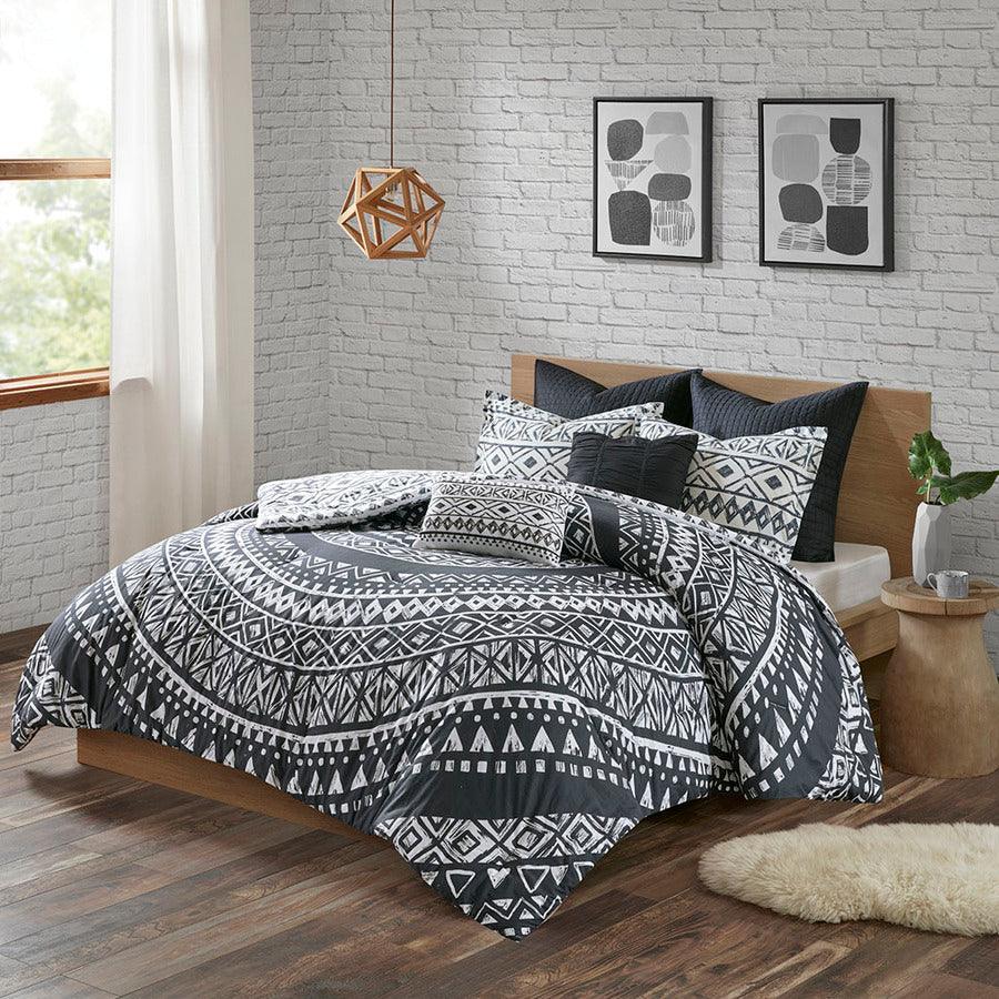 Larisa 7 Piece Cotton 20 " D Reversible Comforter Set Black Full/Queen Olliix.com