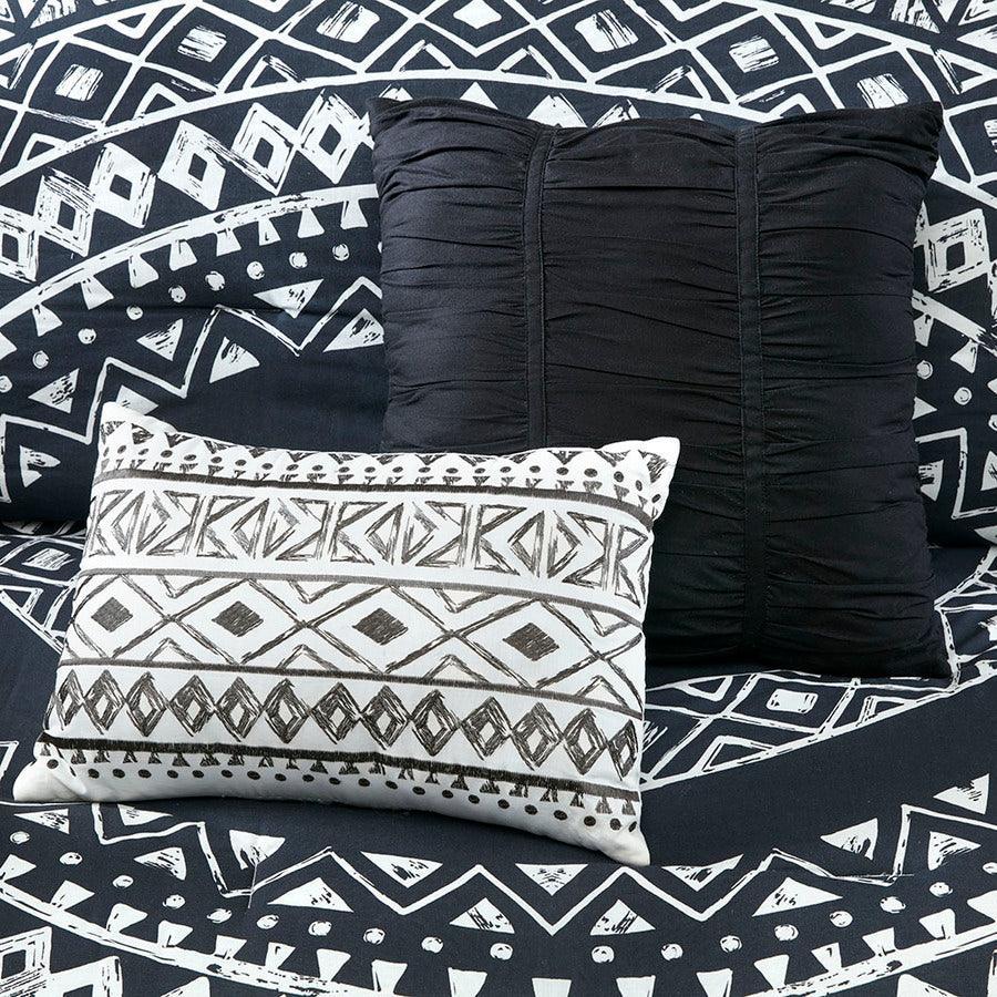 Larisa 7 Piece Cotton 20 " D Reversible Comforter Set Black Full/Queen Olliix.com