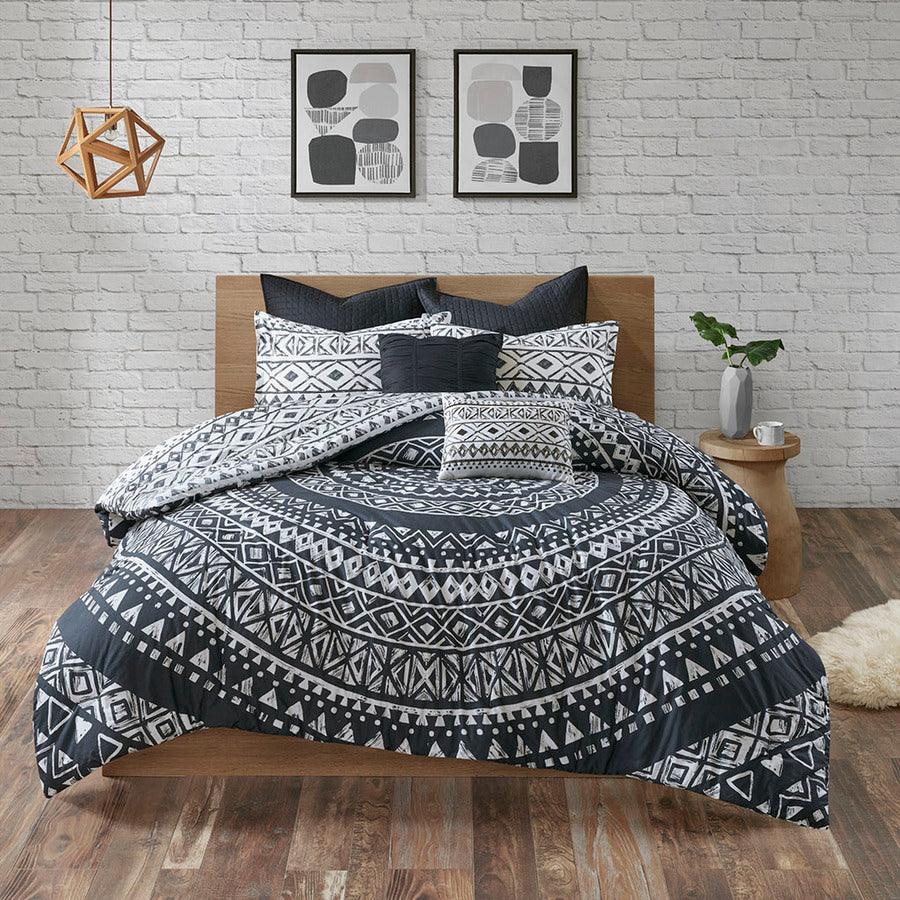 Larisa 7 Piece Cotton Reversible Comforter Set Black King/Cal King Olliix.com