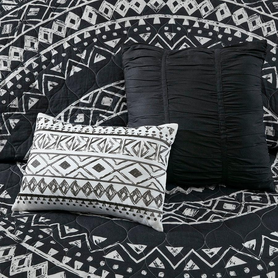 Larisa Global Inspired 7 Piece Cotton Reversible Coverlet Set Full/Queen Black Olliix.com